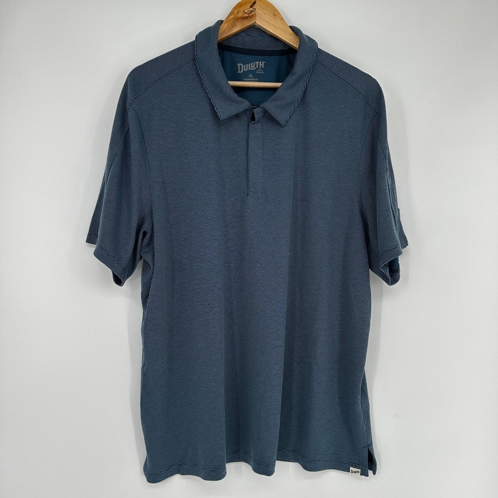 Duluth XL Fit Polo Standard Mens Blue Sleeve Pocket Pen